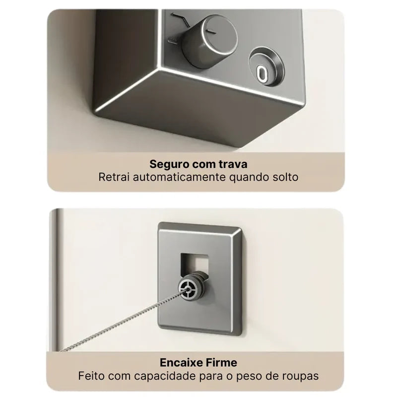 Varal Tazzi Invisível Retrátil de Aço inox